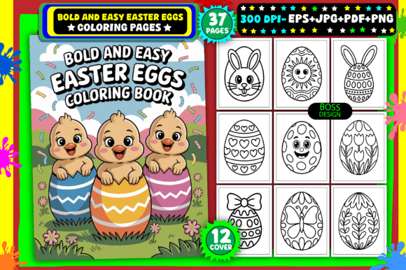 Download BOLD and EASY EASTER EGGS Coloring Book - Premium Resources